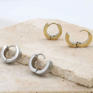 Huggie Earrings Titanium Steel Frosted Double Groove Round Geometric Women's Everyday Wear - Product Image 1