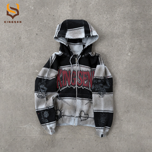 OEM Custom Men Hoodies Washed Color Block Stripe Full <b>Zip</b> Oversized Gothic Graphic Streetwear Y2K Fashion Men <b>Zip</b> Up Hoodie - Product Image 1