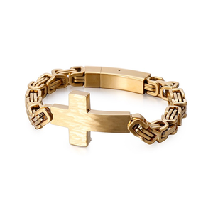 Bracelet Croix Martelé Rétro Tendance en Acier Inoxydable 316L Résistant au Ternissement et à l'Eau, Chaîne Byzantine, Bijoux Streetwear pour Hommes - Product Image 1