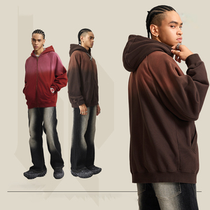 ผู้ผลิตเสื้อผ้า H5426 เสื้อฮู้ดซิปแบบมีซับในผ้าฟลีซผสมฝ้าย 370 กรัม ล้างสีแบบแอซิดวอช สำหรับผู้ชาย - Product Image 2