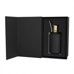 Flacon de parfum vide en verre noir mat rond de 100 ml, design de luxe personnalisé, avec boîte magnétique et impression sérigraphiée pour crème de soin. - Product Image 4