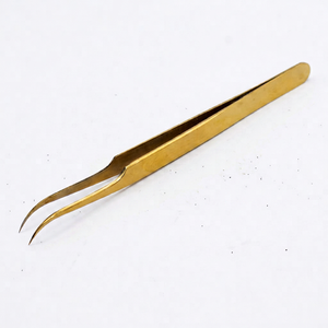 Perfect Design <b>Titanium</b> Gold Color Stainless Steel Eyelash Tweezers Shiny Gold Curved Pointed Tip Custom Logo Eyebrow Free - Product Image 1