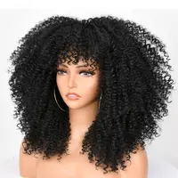 黒人女性のための前髪付き16インチショートヘアアフロキンキーカーリーウィッグコスプレロリータ合成ナチュラルグルーレスブラウンミックスブロンドウィッグ