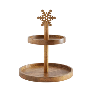 Bandeja de Servir de Madera Ecológica Clásica de Alta Calidad, de 2 Niveles, para Pasteles, Diámetro 25xH22cm, SON TRA CRAFT, Decoración Navideña, para Fiestas, Frutas - Product Image 1