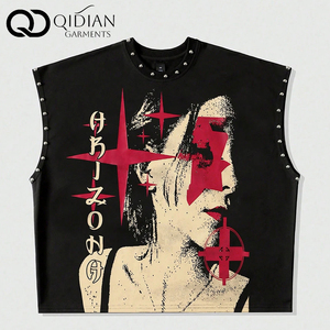 Camisetas sin mangas personalizadas de algodón 100% lavado estilo vintage punk, holgadas con gráficos de rock and roll, de secado rápido. - Product Image 1