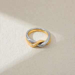 Luoyan Chunky <strong>Gold</strong> Statement <strong>Rings</strong> Women 18K <strong>Gold</strong> Silver Two Tone Copper Puffy Dome Croissant <strong>Thumb</strong> Band High Polished <strong>Rings</strong> - Product Image 3