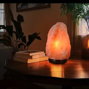 Hot Sale Usb Natural Wooden Base For Room Decoration Hand Carved Himalayan Salt Lamp