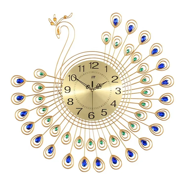 Большие настенные 3d-часы в форме павлина, хрустальные настенные бесшумные железные современные украшения для гостиной, 65 х65 см