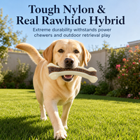 Jouet à mâcher pour chien en forme d'os incurvé, en nylon et cuir de vache, jouet à mâcher pour nettoyer les dents pour chiens de petite, moyenne et grande taille