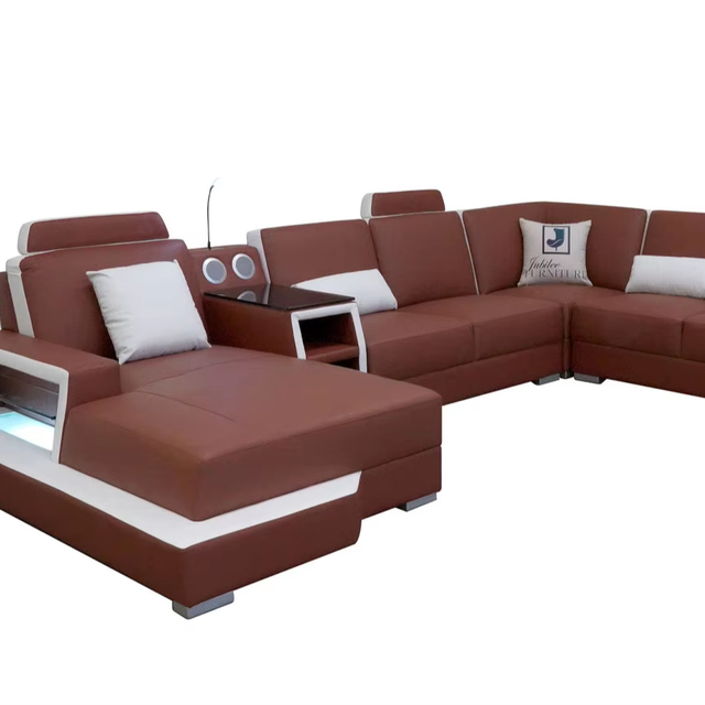 Italian Genuine Leather High Quality Modern Sectional Sofa Set USB Charging Bluetooth Speaker 5-Year Warranty for Living Room