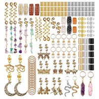 Pendentif en pierre naturelle 146 pièces ensemble perruque accessoires dreadlocks bande de cheveux décorative anneau de cheveux en alliage spirale clip feuille suspendue