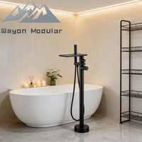 Robinet de baignoire autoportant noir Wayon avec bec cascade et mitigeur de douche à fixation au sol