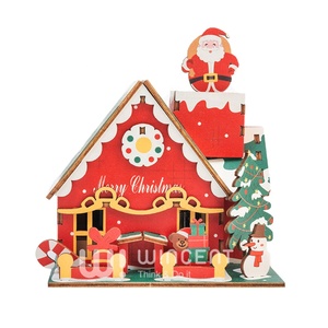 Boîte à musique de Noël en <span class=keywords><strong>bois</strong></span> 3D, kit de puzzle DIY, modèle de maison, vente en gros, Père Noël, bonhomme de neige, artisanat éducatif, cadeau Montessori - Product Image 4