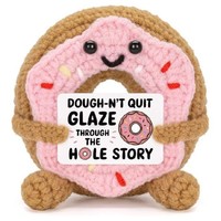 Poupée en crochet faite à la main en forme de donut rose et jaune, décoration de bureau fraîche et douce