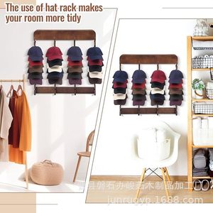 Wooden Hat <b>Storage</b> Rack Wall Mounted 3 Layer <b>Baseball</b> <b>Cap</b> Display Organizer Durable Clothing Rack - Product Image 3