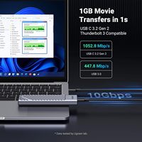 Boîtier SSD NVMe SATA UGREEN M.2 en aluminium, 10 Gbps, USB C, externe, portable, compatible NVMe M.2, USB 3.2 Gen2, prise en charge UASP Trim