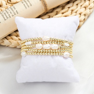 Nouveaux bijoux de mode 4MM Bracelet élastique perlé en <span class=keywords><strong>hématite</strong></span> <span class=keywords><strong>dorée</strong></span> 5 pièces ensemble de Bracelet de pile de perles d'eau douce baroques - Product Image 4