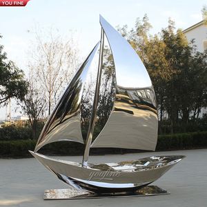 Statue métallique de bateau personnalisée Bateau à <span class=keywords><strong>voile</strong></span> <span class=keywords><strong>Sculpture</strong></span> en acier inoxydable - Product Image 1