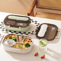 Boîte à lunch thermique en acier inoxydable 304 avec couvercle rabattable, compatible micro-ondes, compartiment à 4 panneaux pour étudiants et enfants