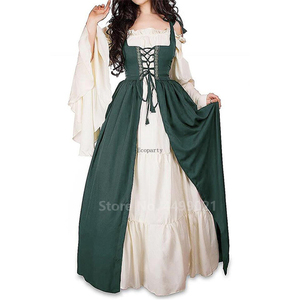 Halloween femmes une cour médiévale fantaisie Vampire <span class=keywords><strong>Cosplay</strong></span> Costume carnaval Vintage sans bretelles à manches longues reine robe élégante - Product Image 4