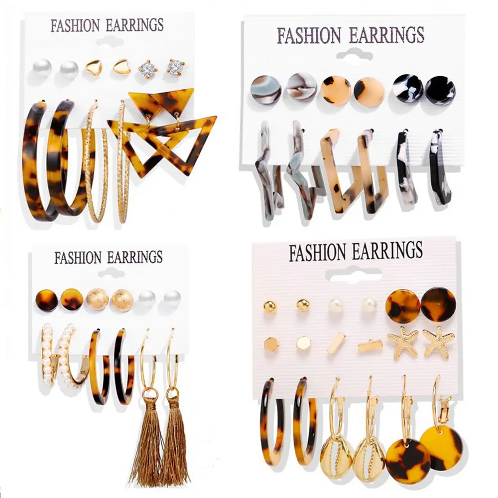 New Tassel Acrylic Earrings Set For Women Bohemian Earrings Set Big Geometric Drop Earring Wholesale N99021