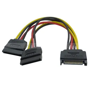SATA 15针公至2x15针母SATA 15针1至2电源扩展Y分离器电缆适配器