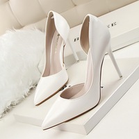 Escarpins Slingback Sexy à Talon Aiguille en Cuir Verni de Haute Qualité, Bout Pointu et Creux, Coupe Échancrée