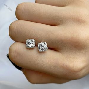 Dylam Rhodium Plated Main Stone 925 Sterling <b>Silver</b> <b>Stud</b> Earrings Cubic Zirconia Cushion Shaped Halo Wedding <b>Stud</b> Earring - Product Image 5