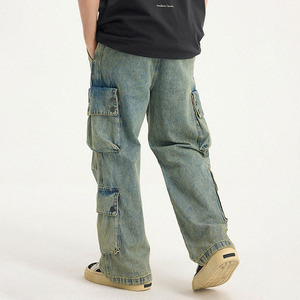 <span class=keywords><strong>Jeans</strong></span> Cargo Vintage Casual da Uomo Personalizzati, Vita Media, Lavaggio Chiaro, Motivo Uniforme, Tessitura a Maglia, Primavera/Autunno/Inverno, <span class=keywords><strong>Tasche</strong></span> <span class=keywords><strong>Laterali</strong></span> - Product Image 5