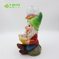 Statue de gnome en résine amusante tenant un lapin avec un champignon, éclairage solaire pour jardin, paysage, parc, cour, pelouse