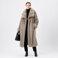Manteau long en vison véritable bleu argenté pour femme, col à revers, coupe décontractée, coupe-vent, écologique, fermeture à boutons-pression, teint uni