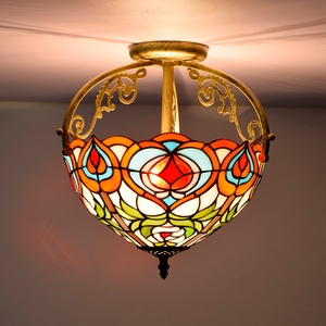 客厅仿古吊灯卧室表面安装灯天花板蒂芙尼彩色玻璃吊灯灯具 - Product Image 6