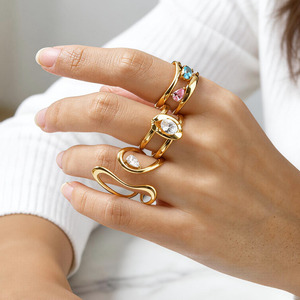 แหวนเปิดวงคู่ประดับเพชรซิคอนสองชั้นเคลือบทอง 18K สแตนเลสสตีลสุญญากาศ สไตล์บล็อกเกอร์คนดังทางอินเทอร์เน็ต - Product Image 4