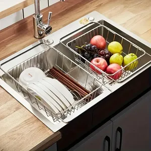 Égouttoir de cuisine pliable et extensible en acier inoxydable pour évier, résistant à la rouille, pour casseroles, bols, assiettes et verres - Product Image 4