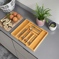 Organisateur de tiroir extensible en bambou personnalisé avec séparateur pour la cuisine, la salle de bain, la garde-robe, le rangement des ustensiles