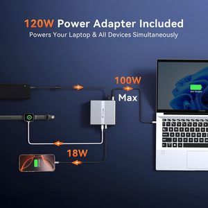 Base de Conexión DisplayLink para 3 Monitores, Adaptador de Corriente de 120W, Más de 10 Puertos, Compatible con <span class=keywords><strong>MacBook</strong></span> <span class=keywords><strong>Pro</strong></span>/Air Thunderbolt 4/3 <span class=keywords><strong>USB</strong></span>-<span class=keywords><strong>C</strong></span>/DP/<span class=keywords><strong>USB</strong></span>, en Stock - Product Image 4