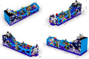 Parcours d'obstacles gonflable personnalisé en PVC sur le thème de l'astronaute bleu pour jeux sportifs - Product Image 2