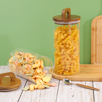 Pot alimentaire rond en verre transparent de 700 ml, 1000 ml, 1400 ml avec bouchon en bois et poignée pour le stockage de friandises, bonbons et biscuits