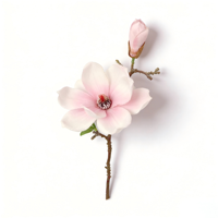 Bunga Magnolia Sutra Warna Krem Pink, Tangkai Magnolia Buatan, Bunga Pink Sentuhan Asli, Bunga Tangkai Panjang untuk Rumah, Kantor, Pernikahan