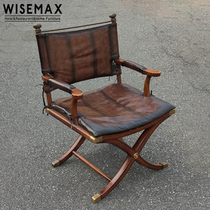 WISEMAX FURNITURE Italian Style <b>Vintage</b> Design Solid Wood Frame Leather <b>Chair</b> Dining Camping <b>Chair</b> for Cafe Hotel Restaurant - Product Image 4