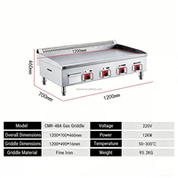 Plaque de cuisson professionnelle à gaz en acier inoxydable avec gril en fonte, 4 thermostats indépendants, précision 1°C