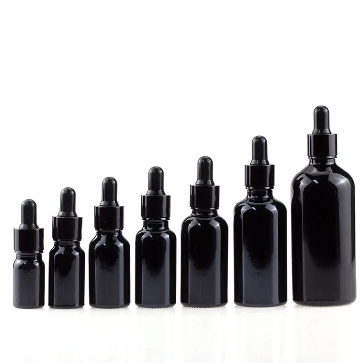 Contenedor de vidrio vacío para loción cosmética, botella negra para evitar aceite esencial ligero, cuentagotas, 20ml, 30ml