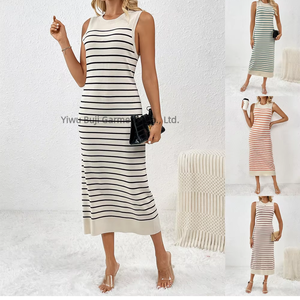 Vestido Maxi de Punto a Rayas sin Mangas con Cuello Redondo, Elegante y Casual <span class=keywords><strong>para</strong></span> <span class=keywords><strong>Mujer</strong></span>, Venta al por Mayor de Fábrica - Product Image 1