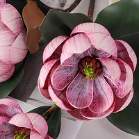 Fleurs de Magnolia Artificielles, Arrangement Floral Artificiel, Branche de Feuilles à Fleurs Roses, Décoration pour la Maison, Décoration de Table de Mariage