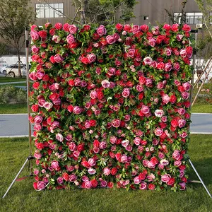 5D yapay kırmızı gül 8ft x8ft ortanca çiçek duvar arka planında düğün dekorasyon için