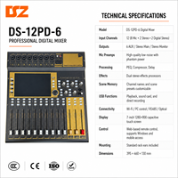 Mezclador Digital de 12 Canales DSZ DS-12PD-6, Consola de Mezcla de Audio, Pantalla Táctil, Control Remoto Multidispositivo, Salida USB para Sonido