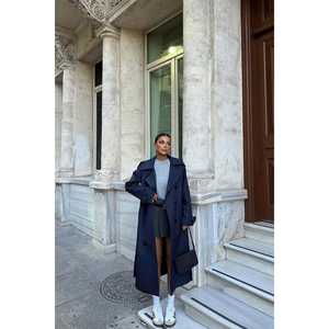 Manteau Trench pour Femme Navy Osanna, Double Boutonnage, Décoration Imprimée, Imperméable, Style Casual, Cachemire et Coton pour le Printemps et l'Hiver - Product Image 4