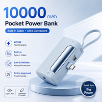 Batterie externe portable 10000 mAh avec câble USB-C rétractable intégré, finition électrolytique, compacte et portable, approuvée par les compagnies aériennes