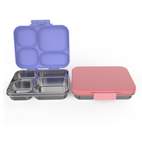 Approvisionnement direct transfrontalier, boîte à lunch en acier inoxydable 304, 4 compartiments, conception d'étanchéité anti-odeurs, compatible micro-ondes, 800-1000 ml