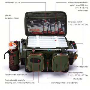 Sac à bandoulière léger et pliable en polyester avec fermeture éclair, sac de rangement portable pour matériel de pêche et cannes à pêche pour l'extérieur - Product Image 3